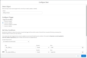 Screenshot of Configure Start window in the Flow UI