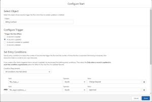 Screenshot of Configure Start window in the Flow UI